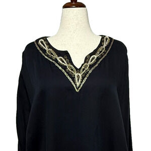 Liz & Me Top Womens 4X 30-32W Black Gold Embellished Rope V Neck Party Goth